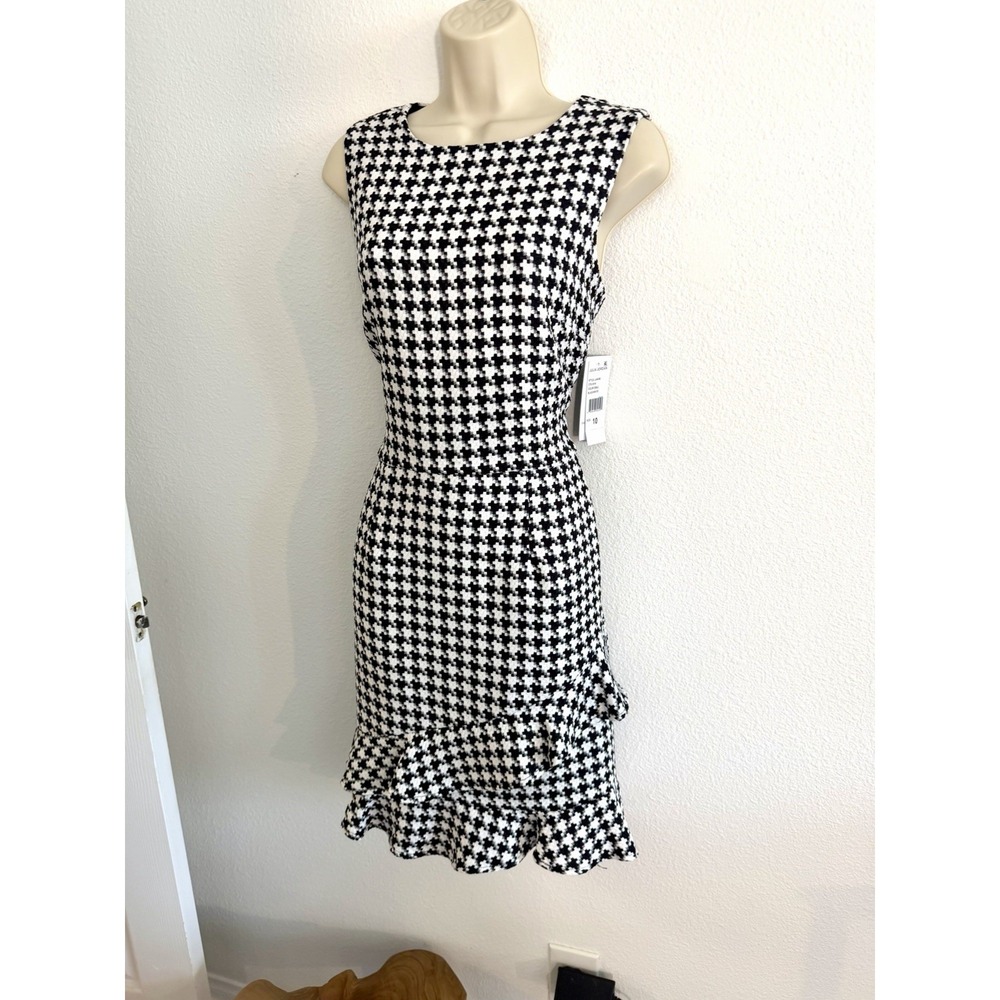 Julia Jordan A-Line Mini Dress NWT Sz 10 Houndstooth Sleeveless High Neck Ruffle - Picture 4 of 9